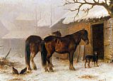 Horses in a Snow Covered Farm Yard by Wouterus Verschuur Jr